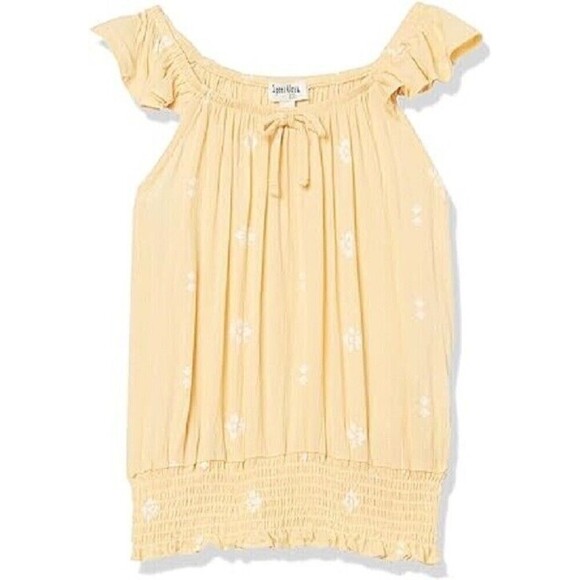 Speechless Big Girls Floral Flutter Sleeve Gauze Top Smocked Hem Yellow Small 7 - Picture 2 of 3
